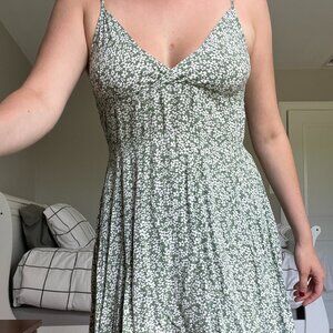 White and Green Floral Mini Dress